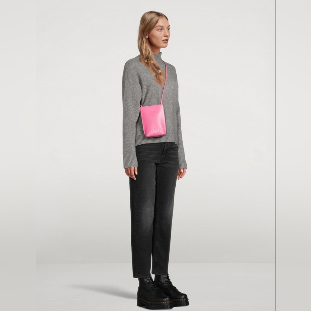 GANNI Pink Recycled Leather Small Slim Banner Crossbody